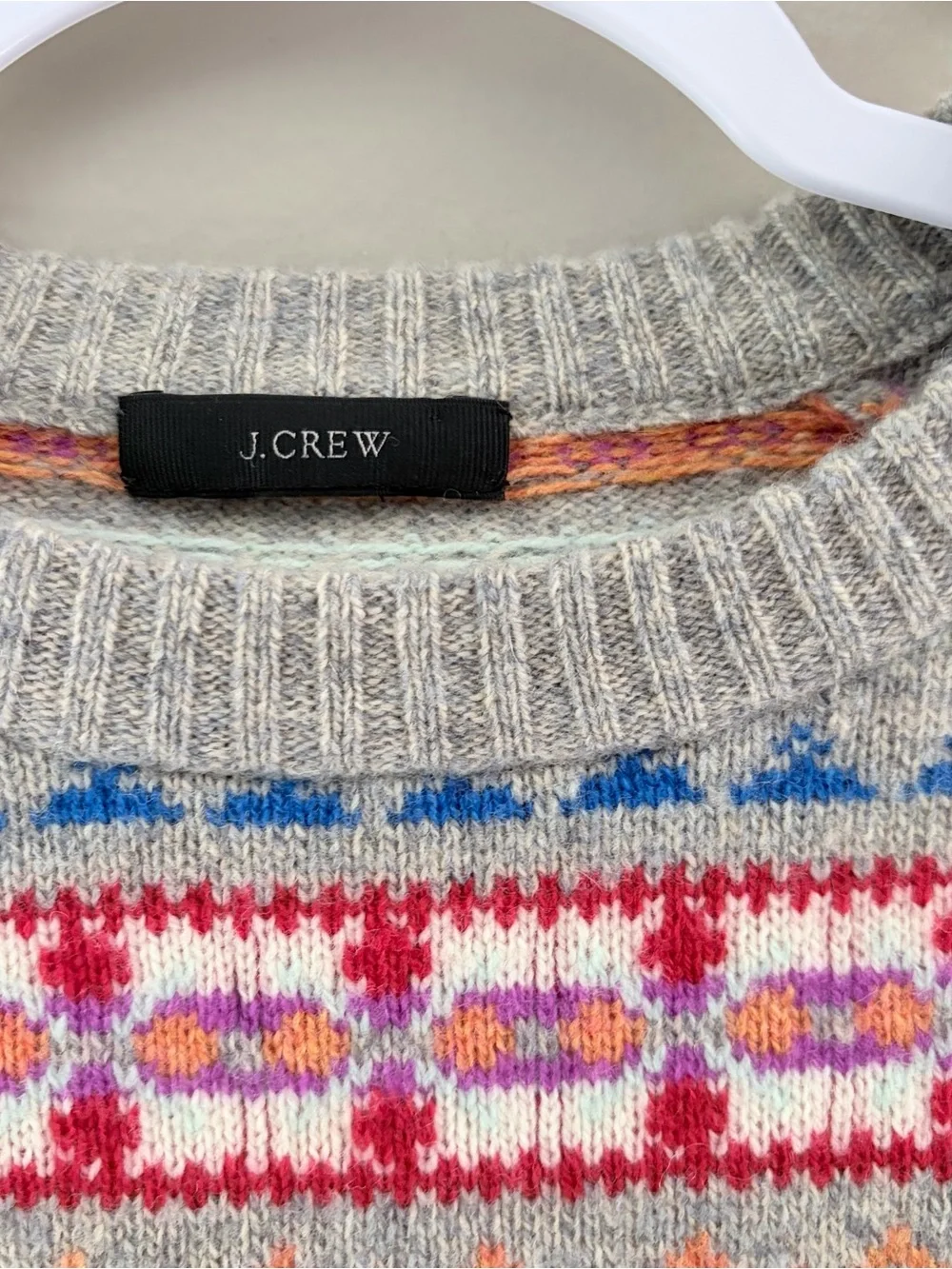 J.Crew Wool Fair Isle Sweater Crewneck Long Sleeve Grey Multicolor XS